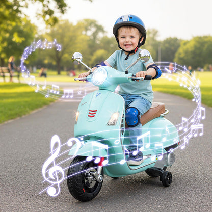 12V Kids Electric Motorcycle Licensed VESPA with Music and Training Wheels
