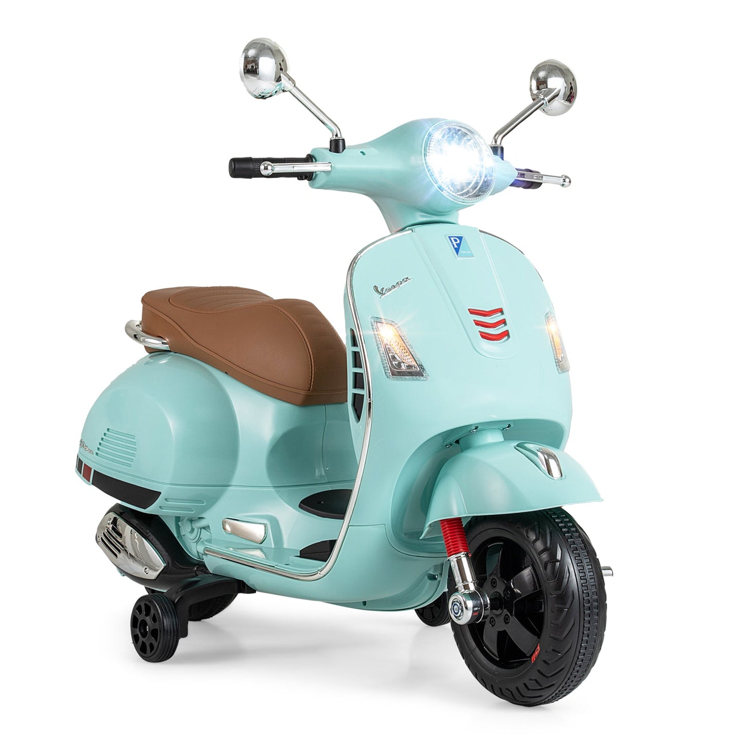 12V Kids Electric Motorcycle Licensed VESPA with Music and Training Wheels