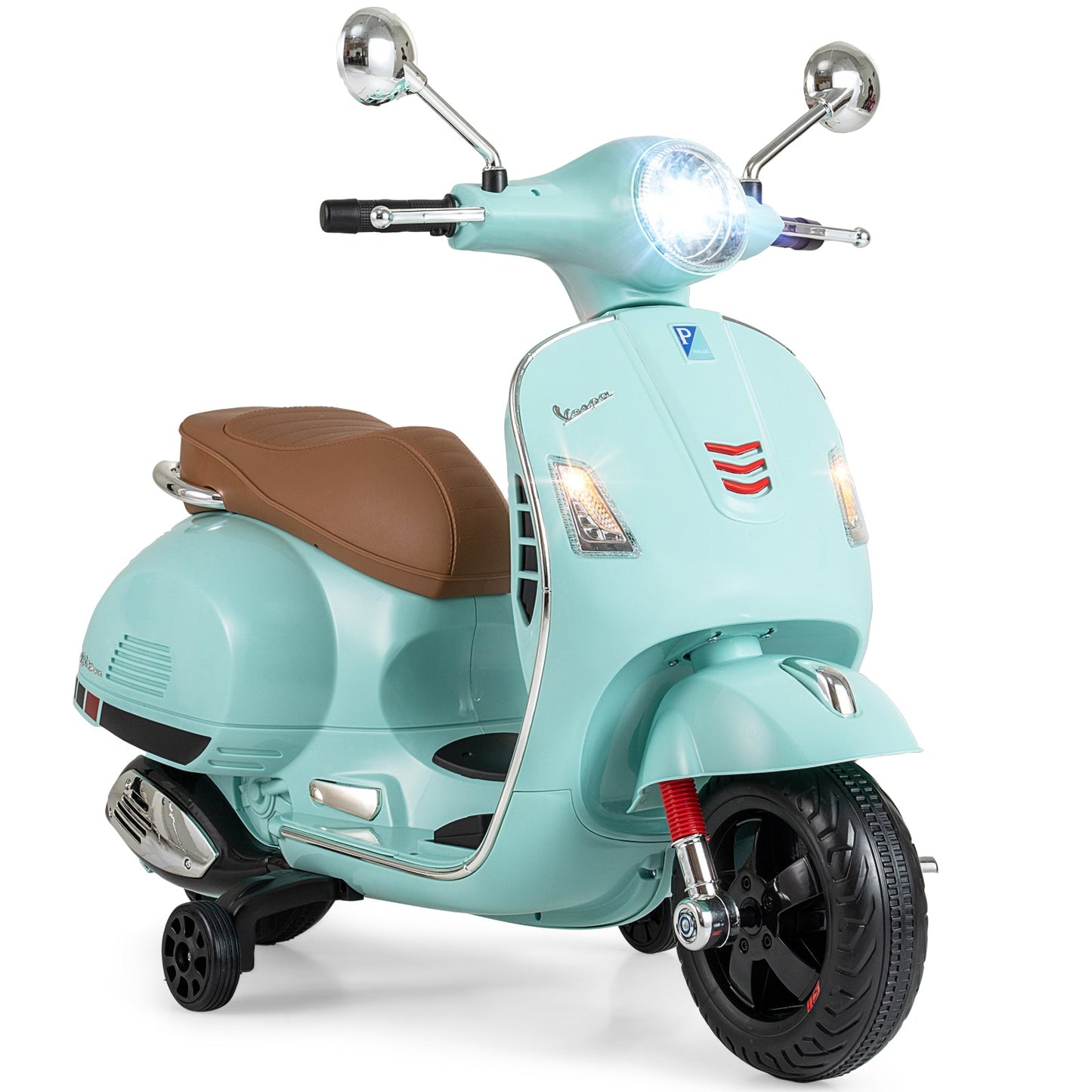 12V Kids Electric Motorcycle Licensed VESPA with Music and Training Wheels
