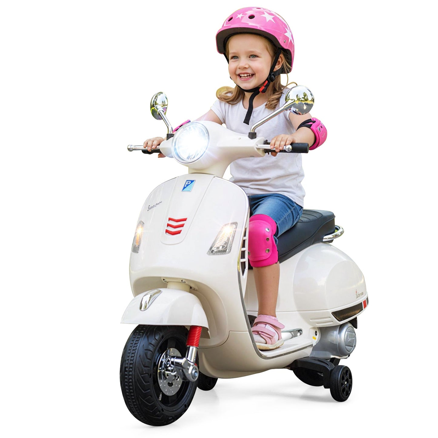 12V Kids Electric Motorcycle Licensed VESPA with Music and Training Wheels