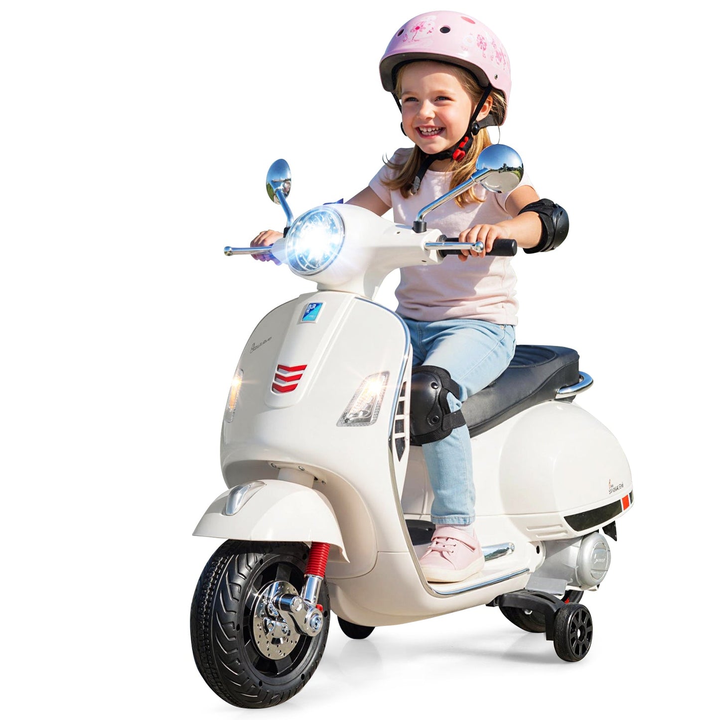 12V Kids Electric Motorcycle Licensed VESPA with Music and Training Wheels