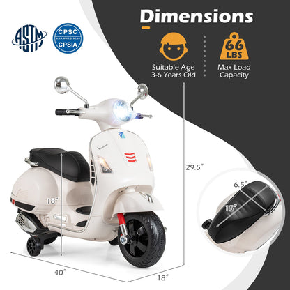 12V Kids Electric Motorcycle Licensed VESPA with Music and Training Wheels