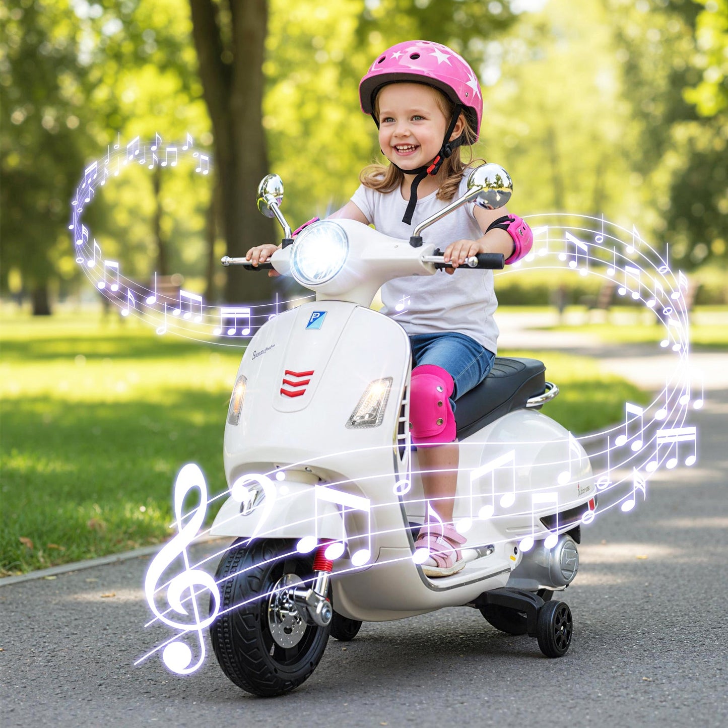 12V Kids Electric Motorcycle Licensed VESPA with Music and Training Wheels