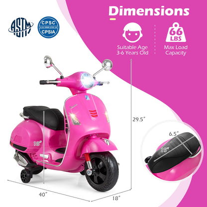 12V Kids Electric Motorcycle Licensed VESPA with Music and Training Wheels