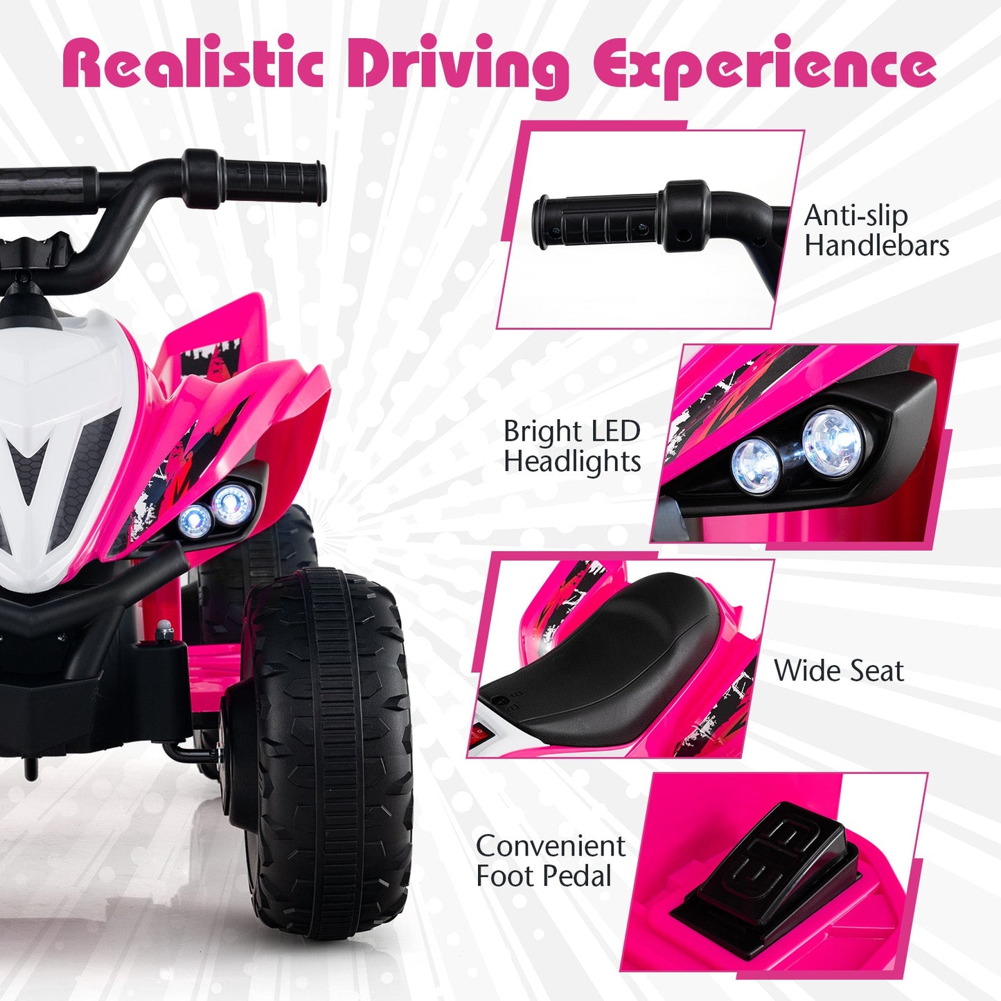 12V Kids Ride On ATV 4-Wheeler Quad with LED Lights and 7 mph Max Speed