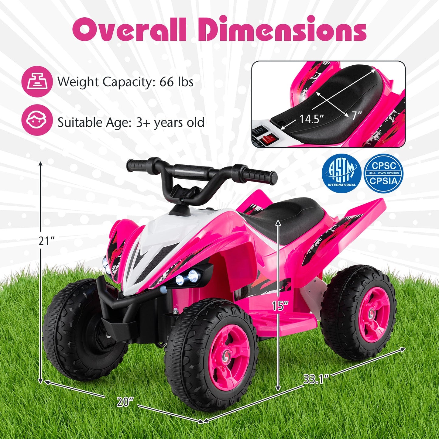 12V Kids Ride On ATV 4-Wheeler Quad with LED Lights and 7 mph Max Speed