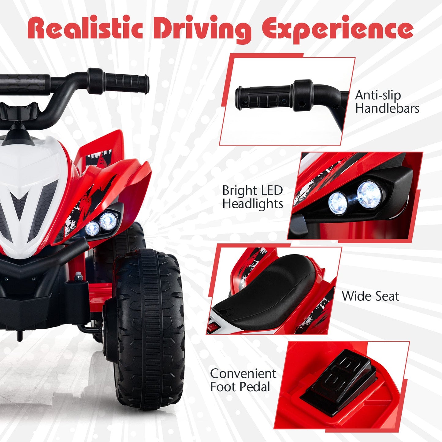 12V Kids Ride On ATV 4-Wheeler Quad with LED Lights and 7 mph Max Speed