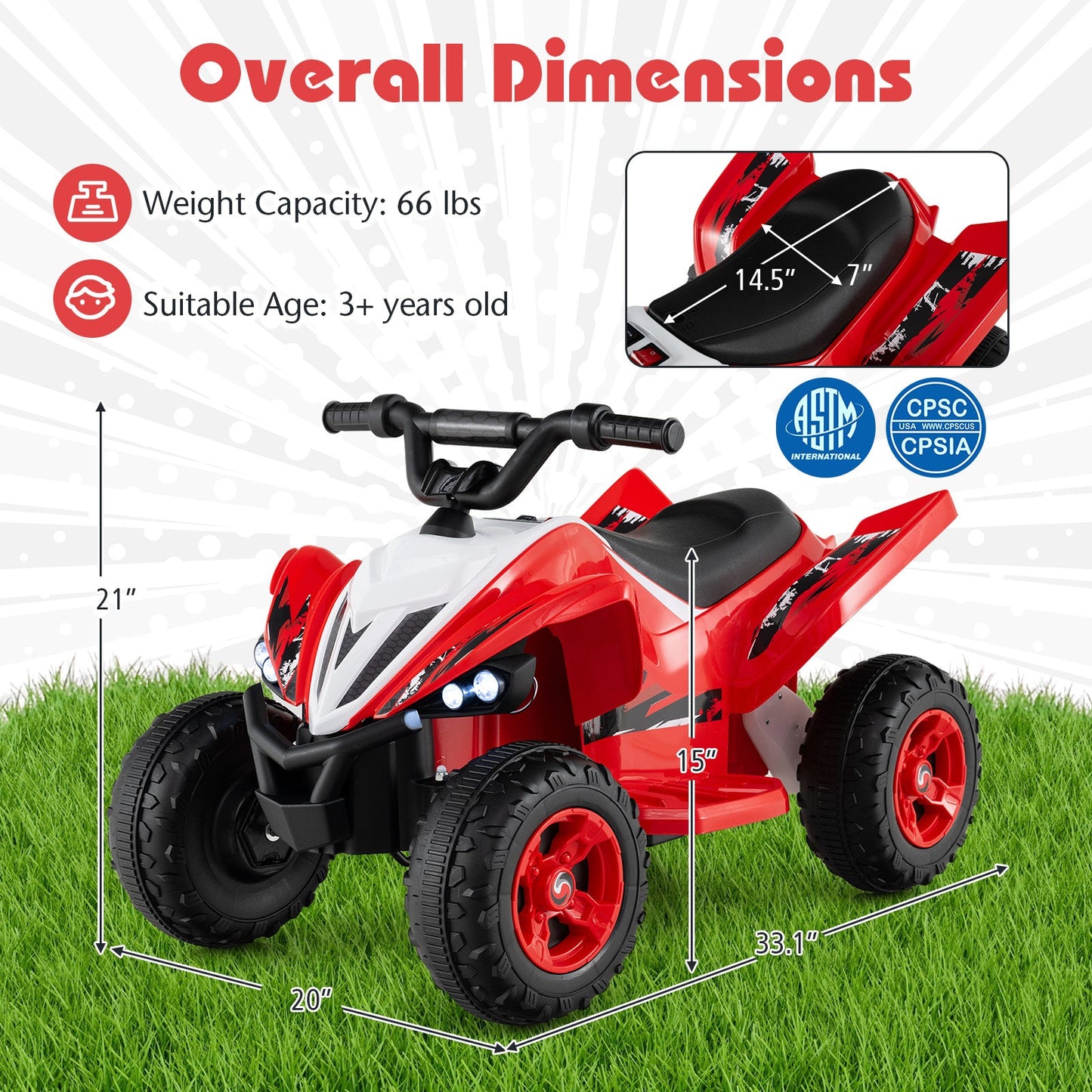 12V Kids Ride On ATV 4-Wheeler Quad with LED Lights and 7 mph Max Speed