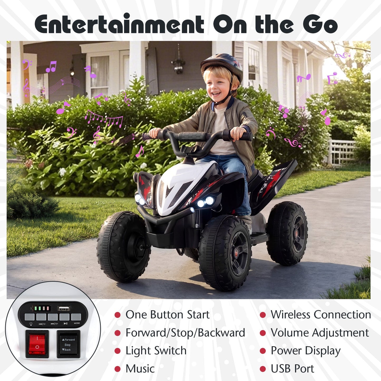 12V Kids Ride On ATV 4-Wheeler Quad with LED Lights and 7 mph Max Speed