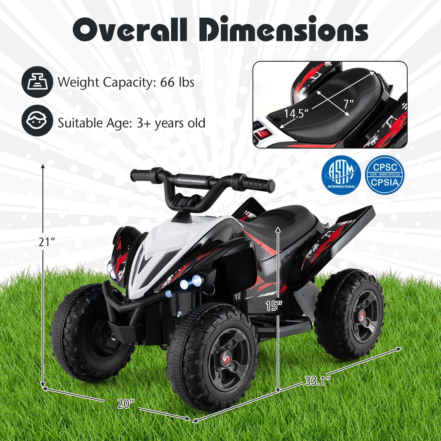 12V Kids Ride On ATV 4-Wheeler Quad with LED Lights and 7 mph Max Speed