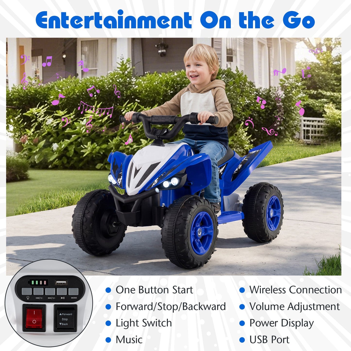 12V Kids Ride On ATV 4-Wheeler Quad with LED Lights and 7 mph Max Speed