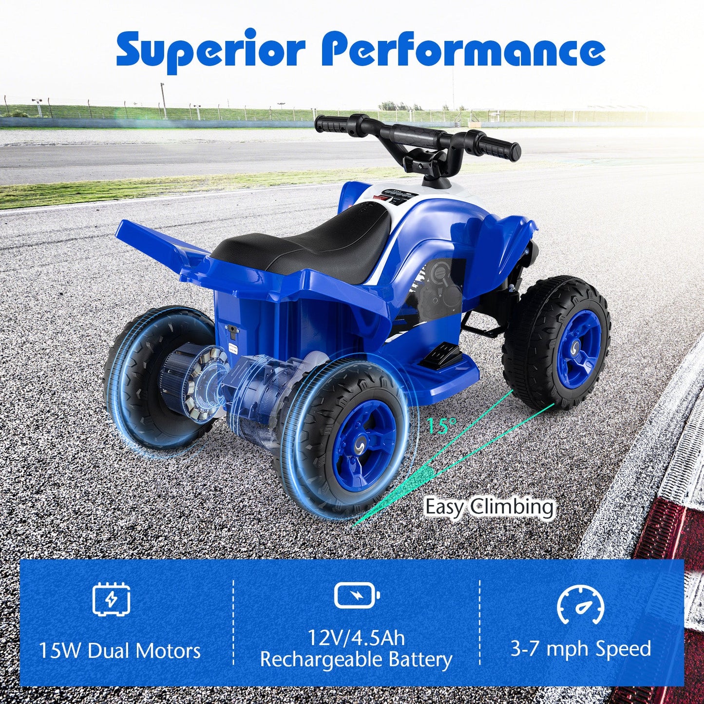 12V Kids Ride On ATV 4-Wheeler Quad with LED Lights and 7 mph Max Speed