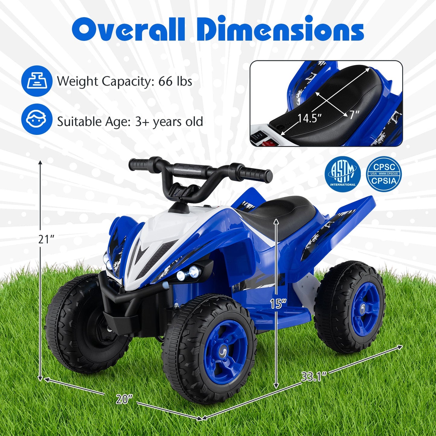 12V Kids Ride On ATV 4-Wheeler Quad with LED Lights and 7 mph Max Speed