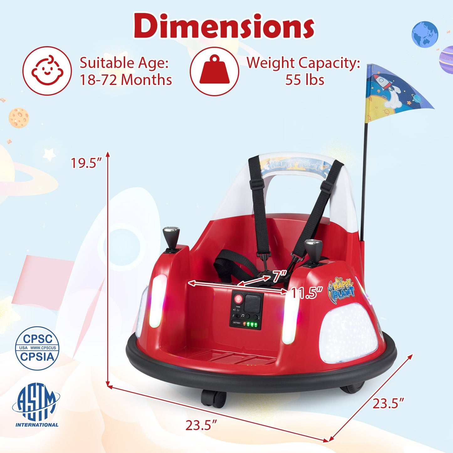 12V Kids Ride On Bumper Car with Remote Control and Flashing Lights
