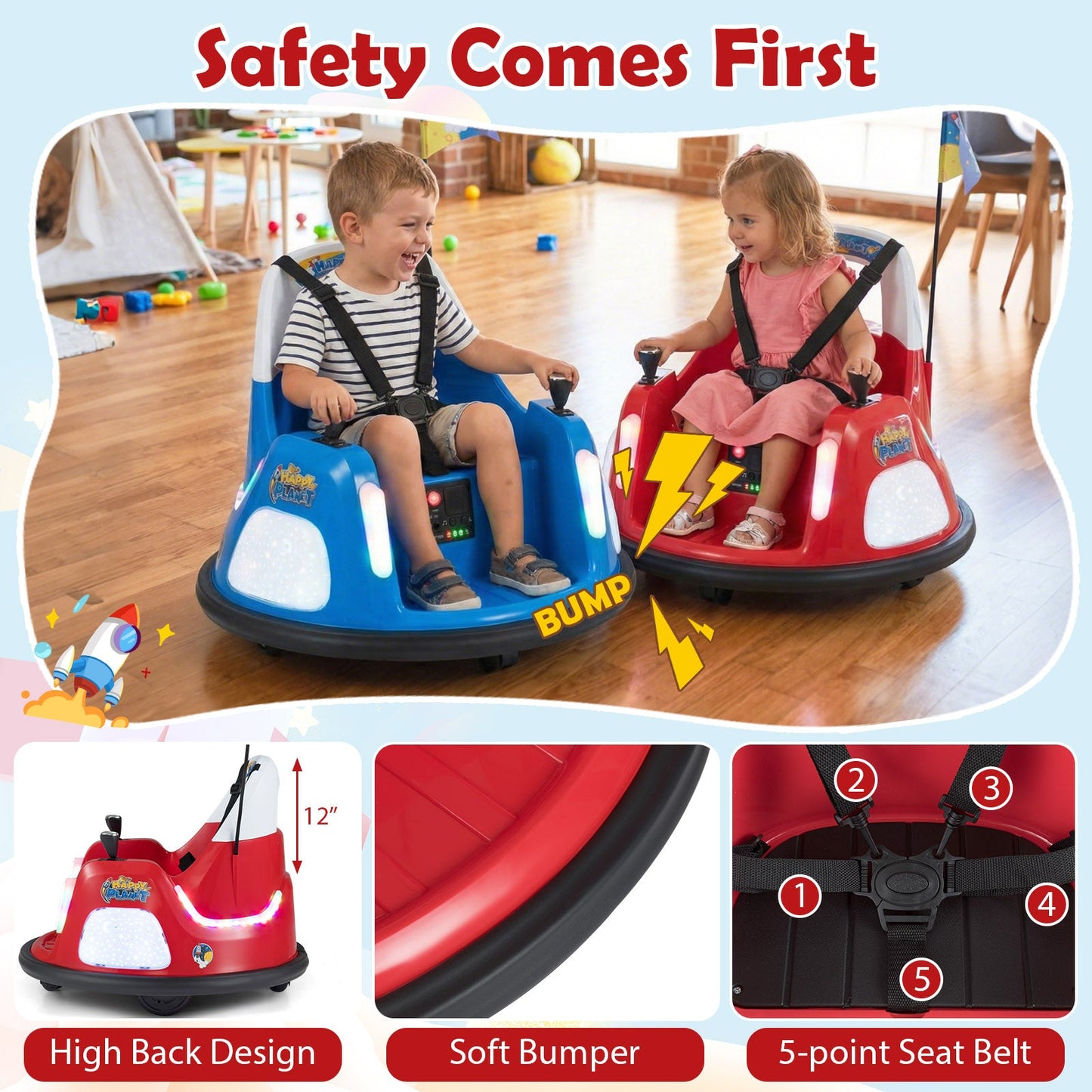 12V Kids Ride On Bumper Car with Remote Control and Flashing Lights