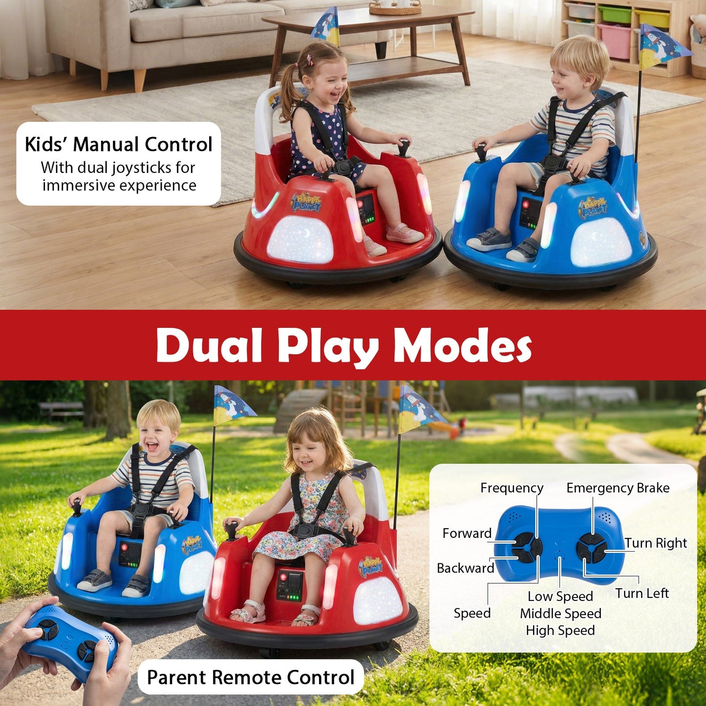 12V Kids Ride On Bumper Car with Remote Control and Flashing Lights