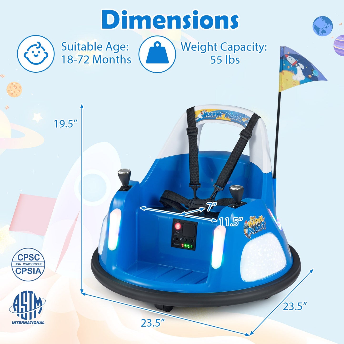 12V Kids Ride On Bumper Car with Remote Control and Flashing Lights