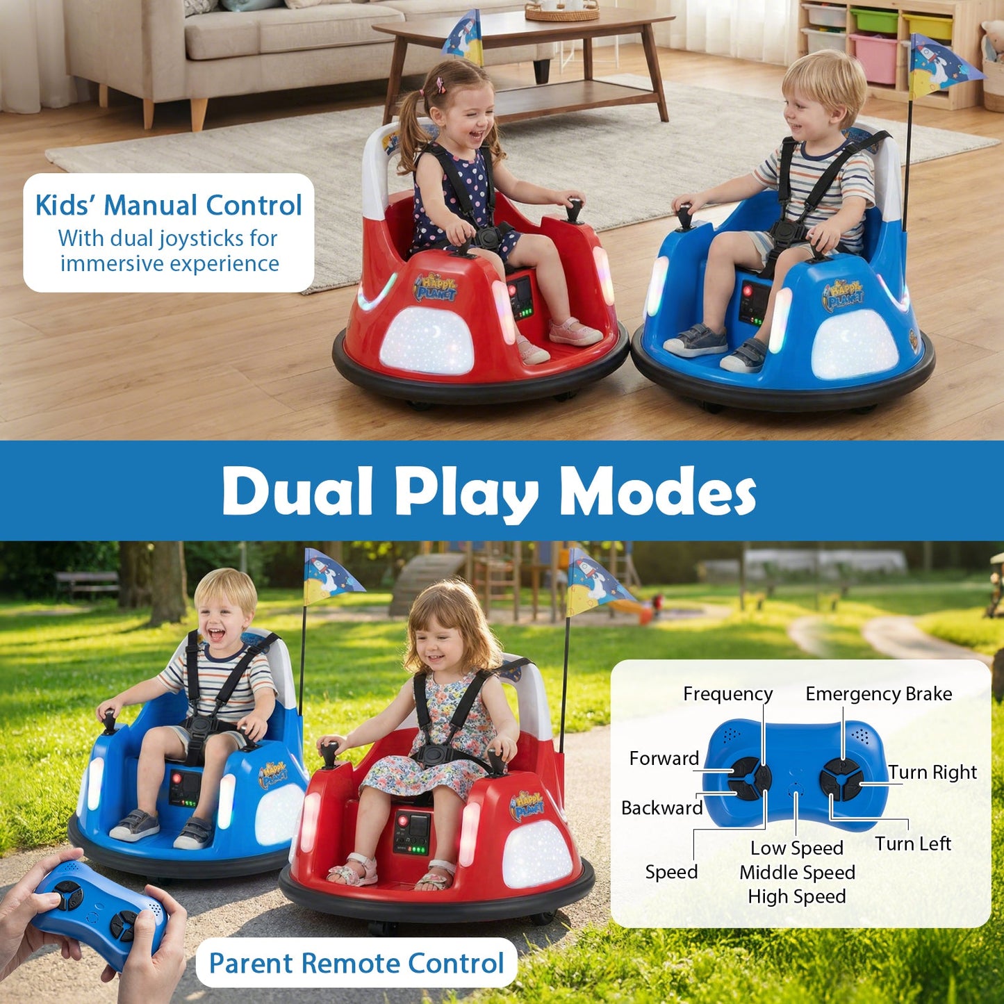 12V Kids Ride On Bumper Car with Remote Control and Flashing Lights
