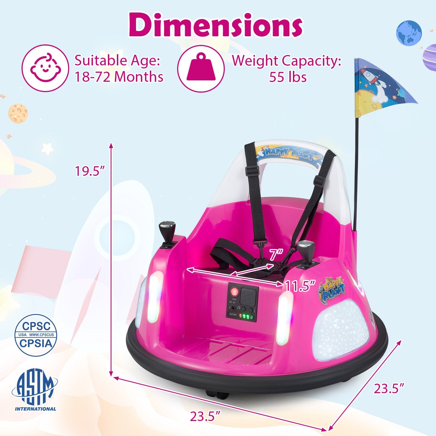 12V Kids Ride On Bumper Car with Remote Control and Flashing Lights