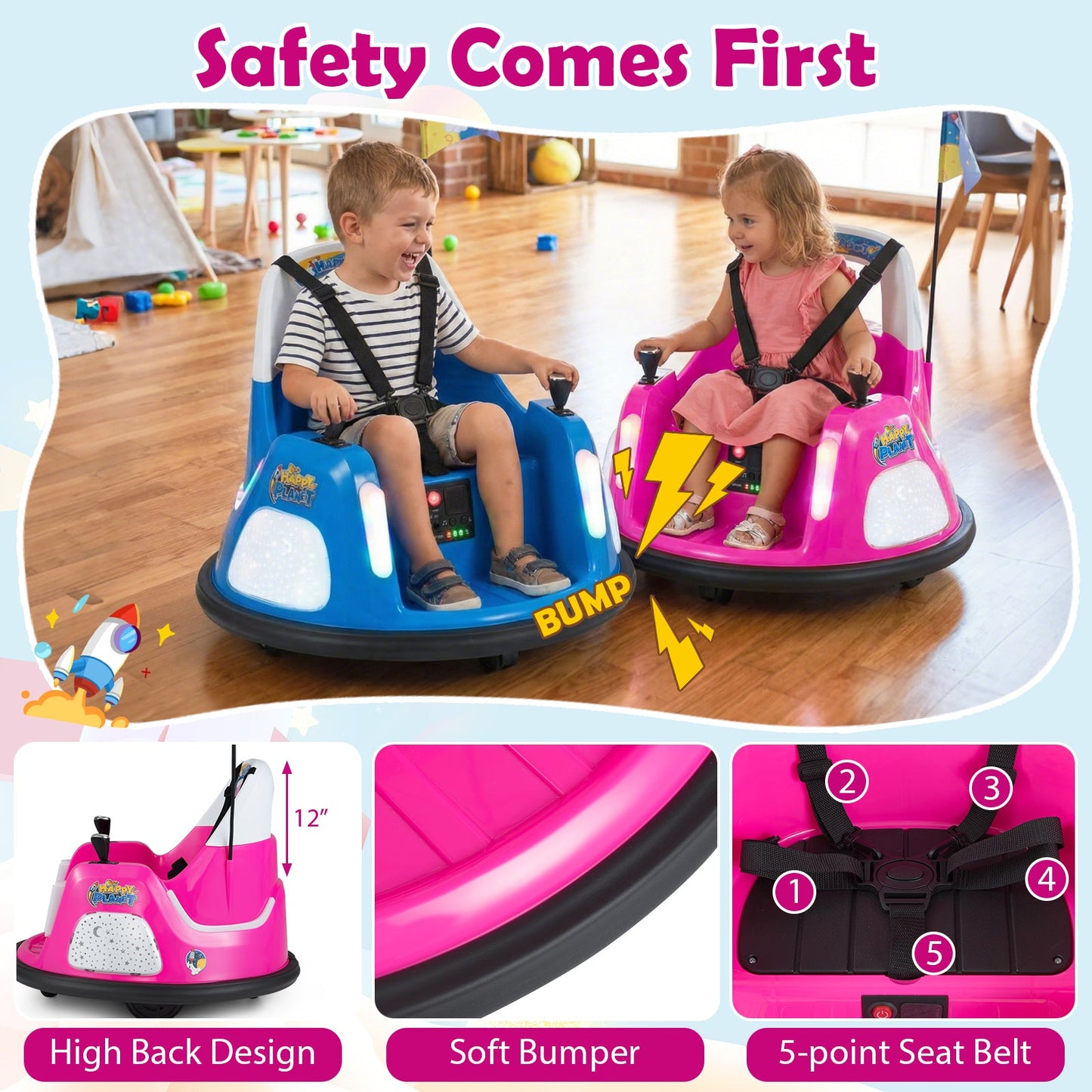 12V Kids Ride On Bumper Car with Remote Control and Flashing Lights