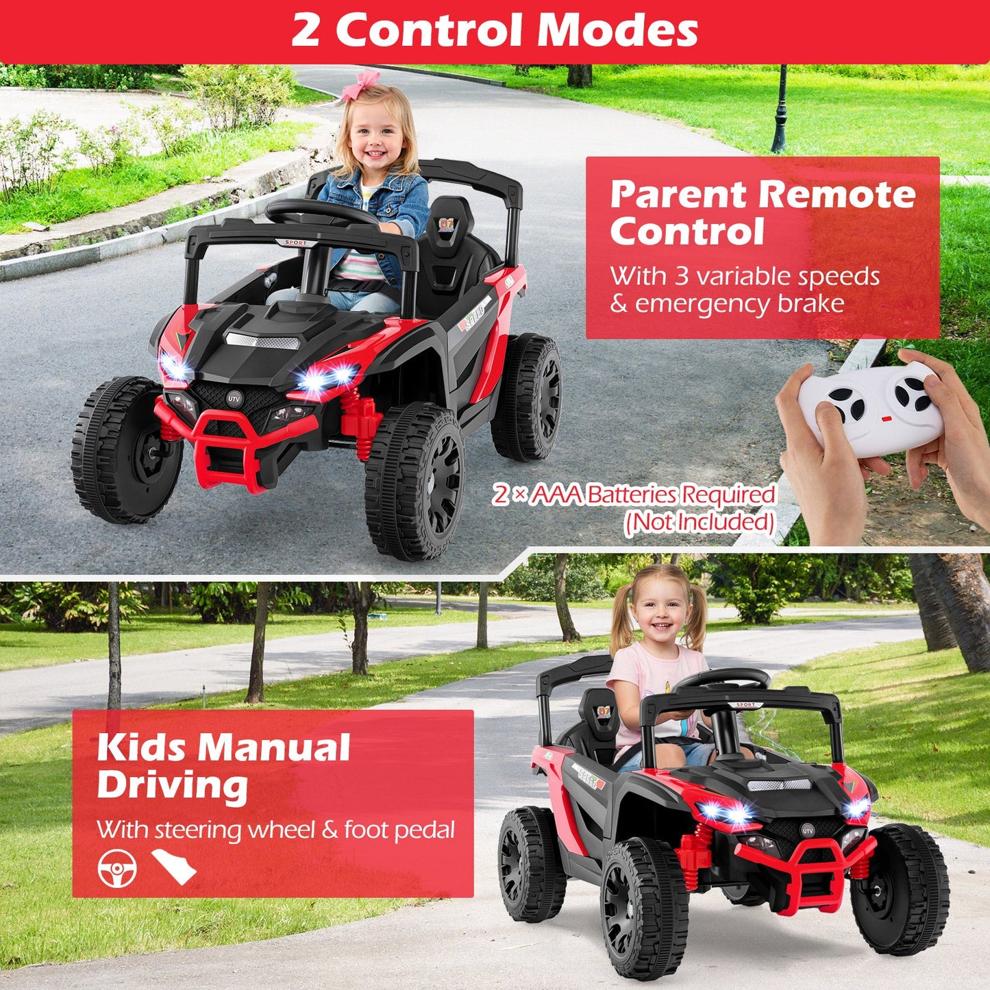12V Kids Ride On Car UTV Electric Vehicle with LED Lights Music and Horn