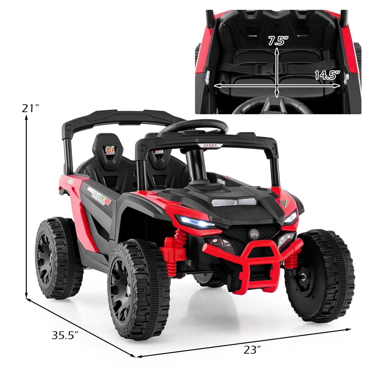 12V Kids Ride On Car UTV Electric Vehicle with LED Lights Music and Horn