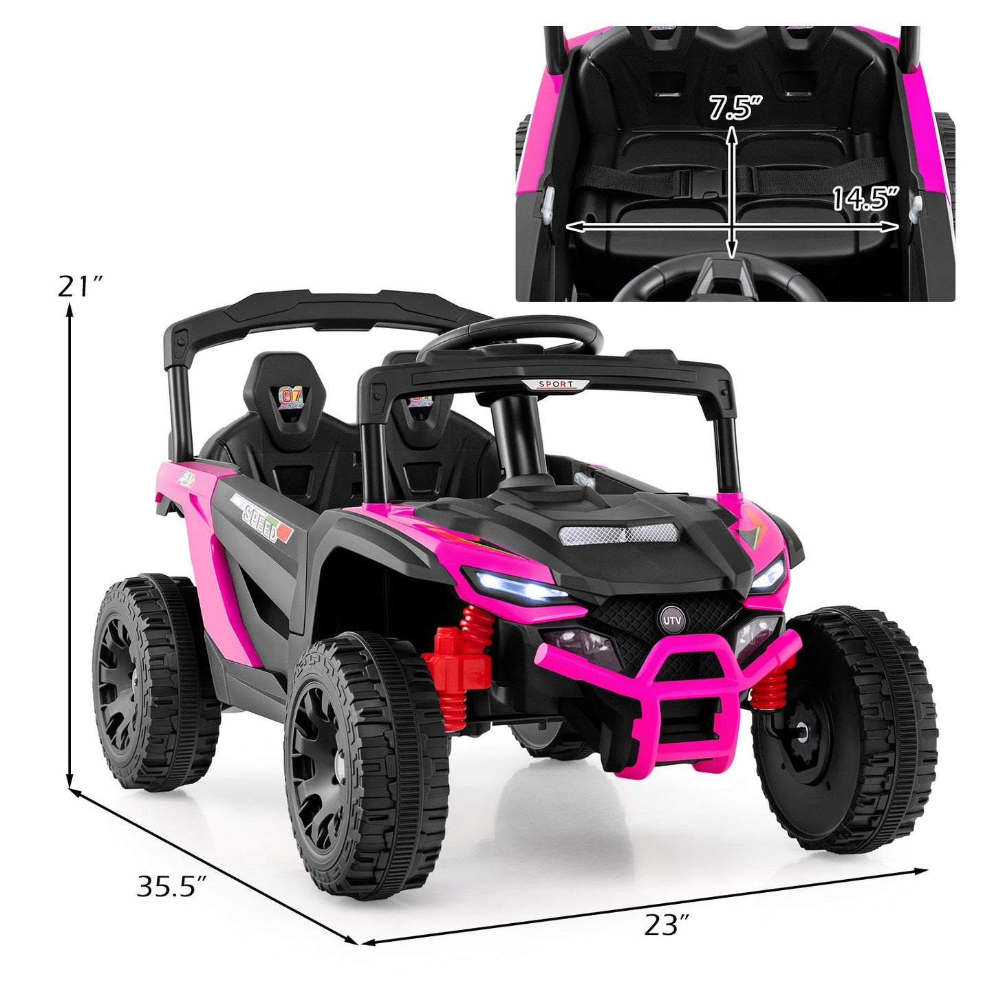 12V Kids Ride On Car UTV Electric Vehicle with LED Lights Music and Horn
