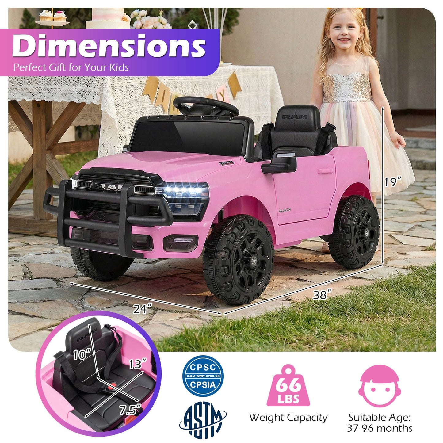 12V Kids Ride On Car Licensed RAM 3500 Electric Vehicle with Remote Control