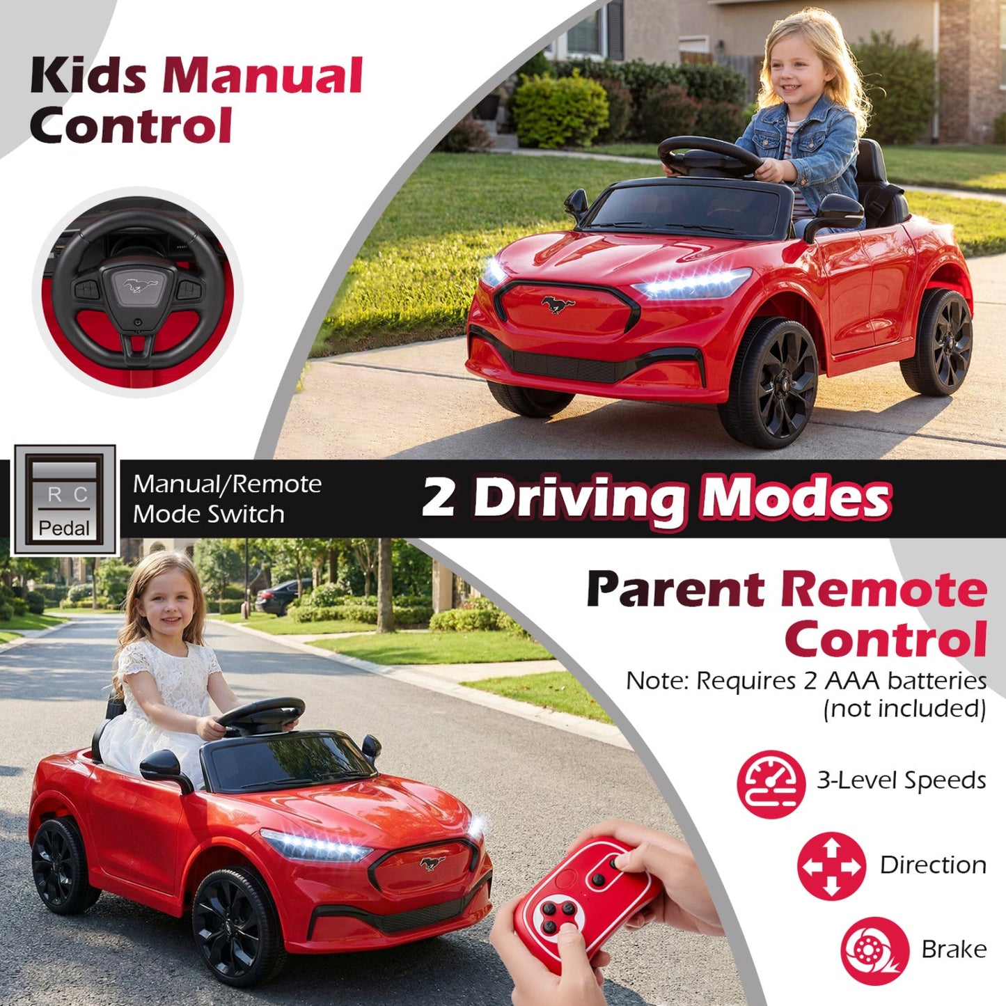 12V Kids Ride on Car Licensed Ford Mach E with Parent Control and Horn