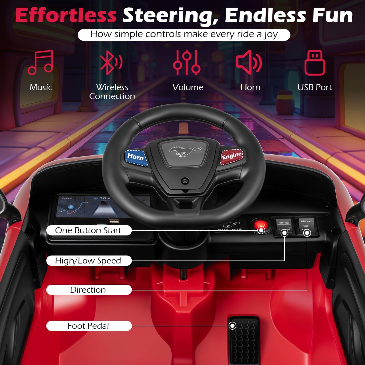 12V Kids Ride on Car Licensed Ford Mach E with Parent Control and Horn