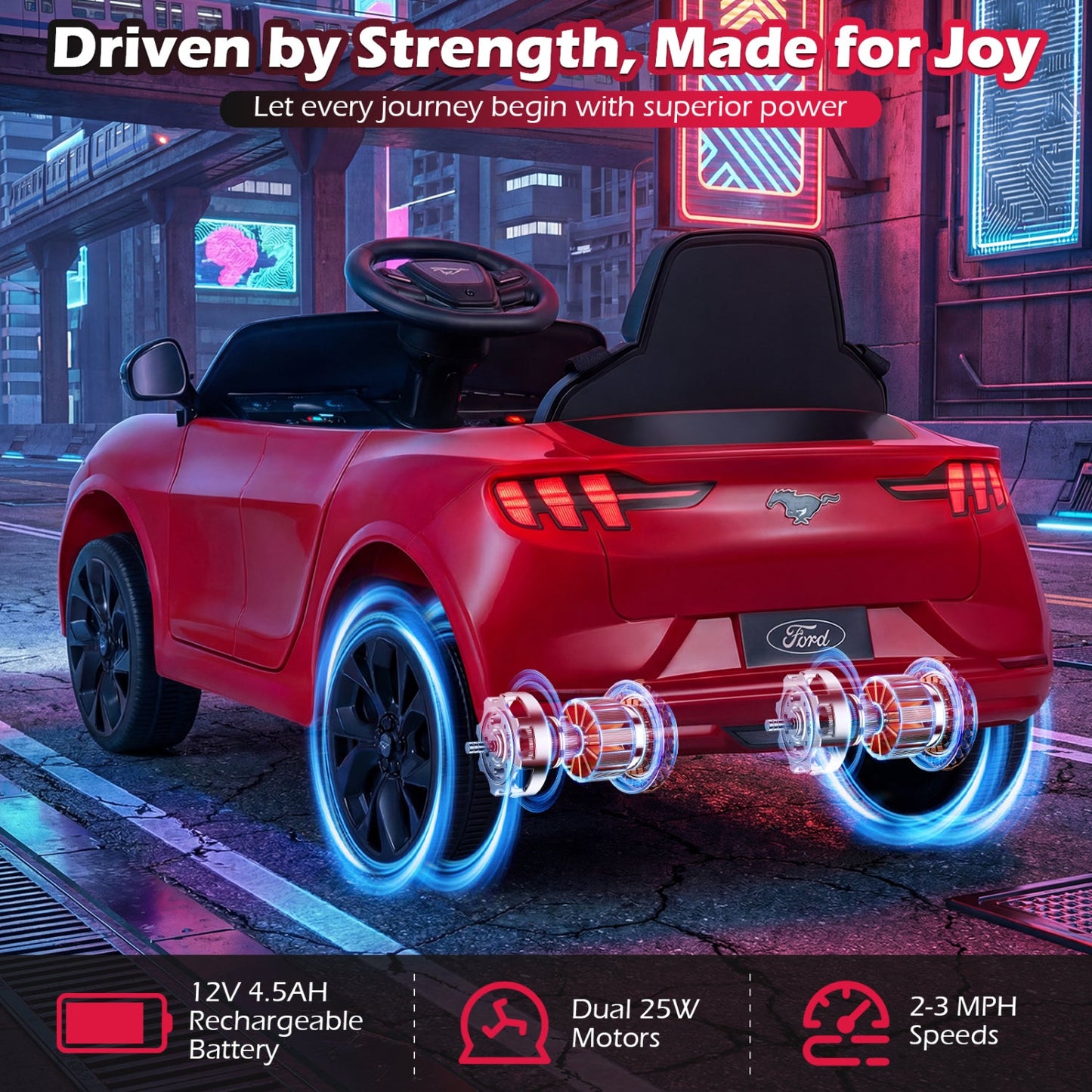 12V Kids Ride on Car Licensed Ford Mach E with Parent Control and Horn