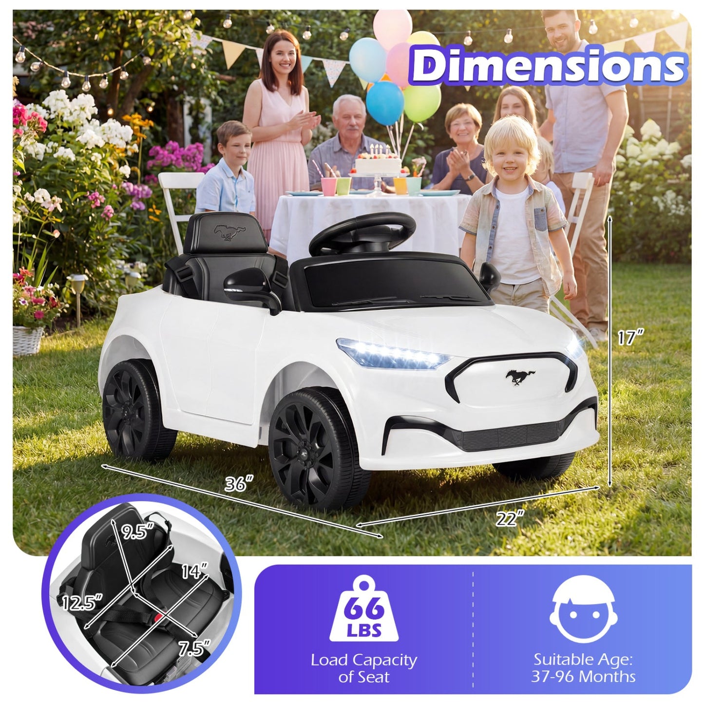 12V Kids Ride on Car Licensed Ford Mach E with Parent Control and Horn