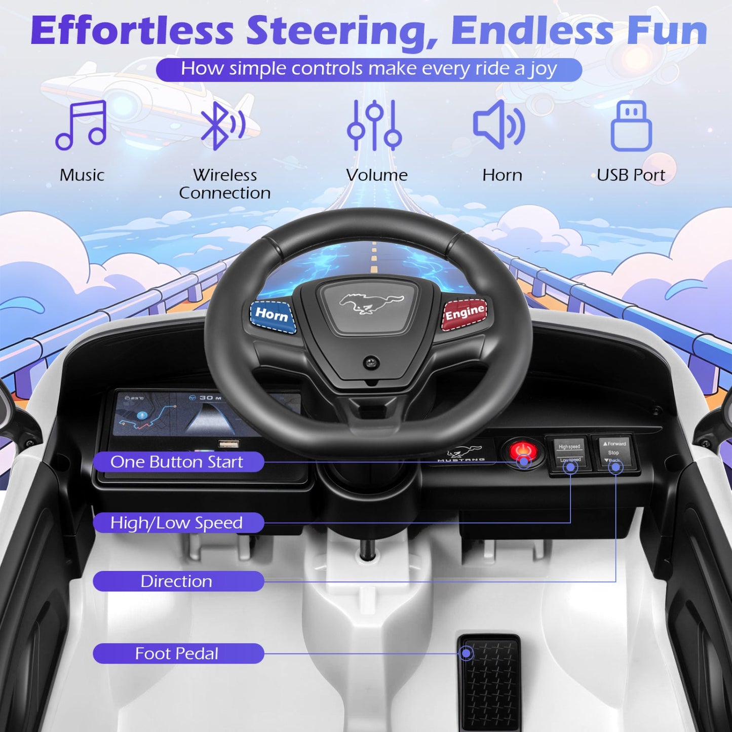 12V Kids Ride on Car Licensed Ford Mach E with Parent Control and Horn