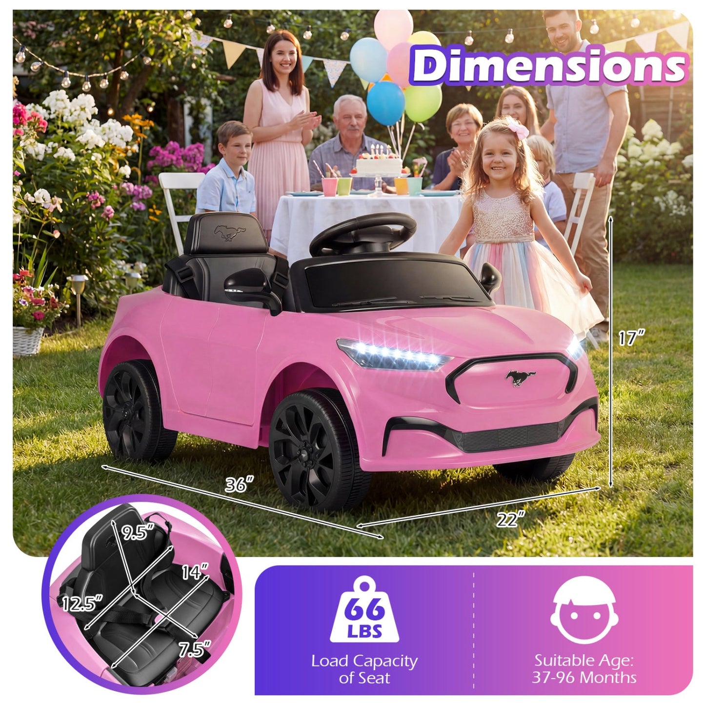 12V Kids Ride on Car Licensed Ford Mach E with Parent Control and Horn