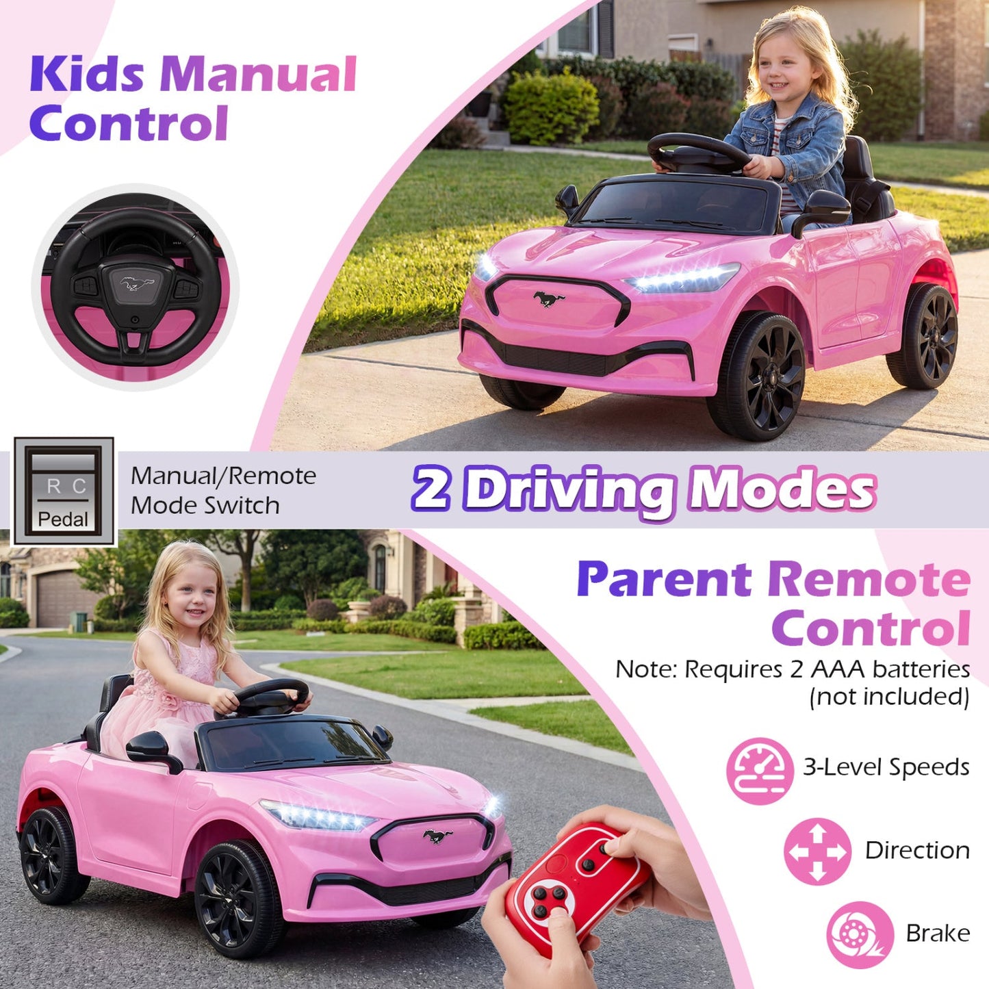 12V Kids Ride on Car Licensed Ford Mach E with Parent Control and Horn