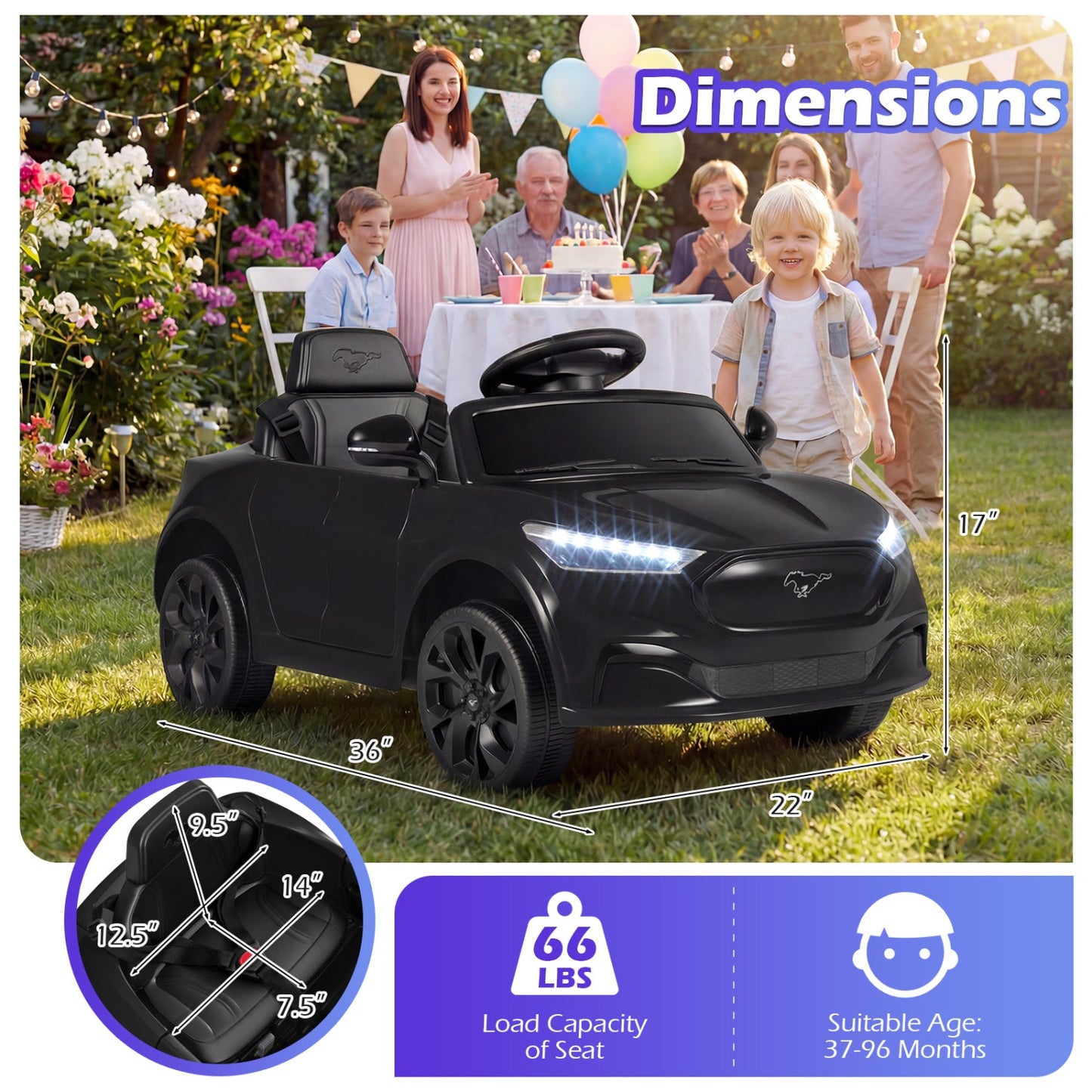 12V Kids Ride on Car Licensed Ford Mach E with Parent Control and Horn