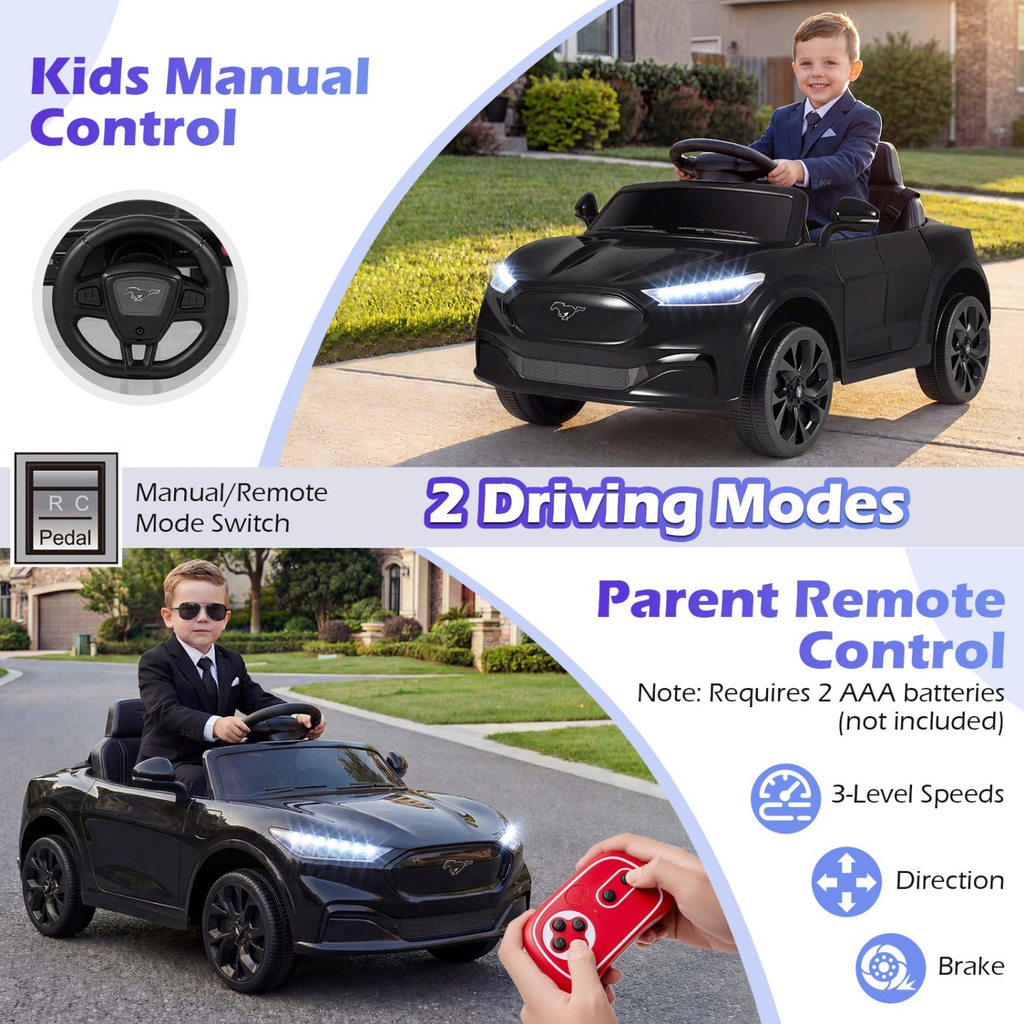 12V Kids Ride on Car Licensed Ford Mach E with Parent Control and Horn