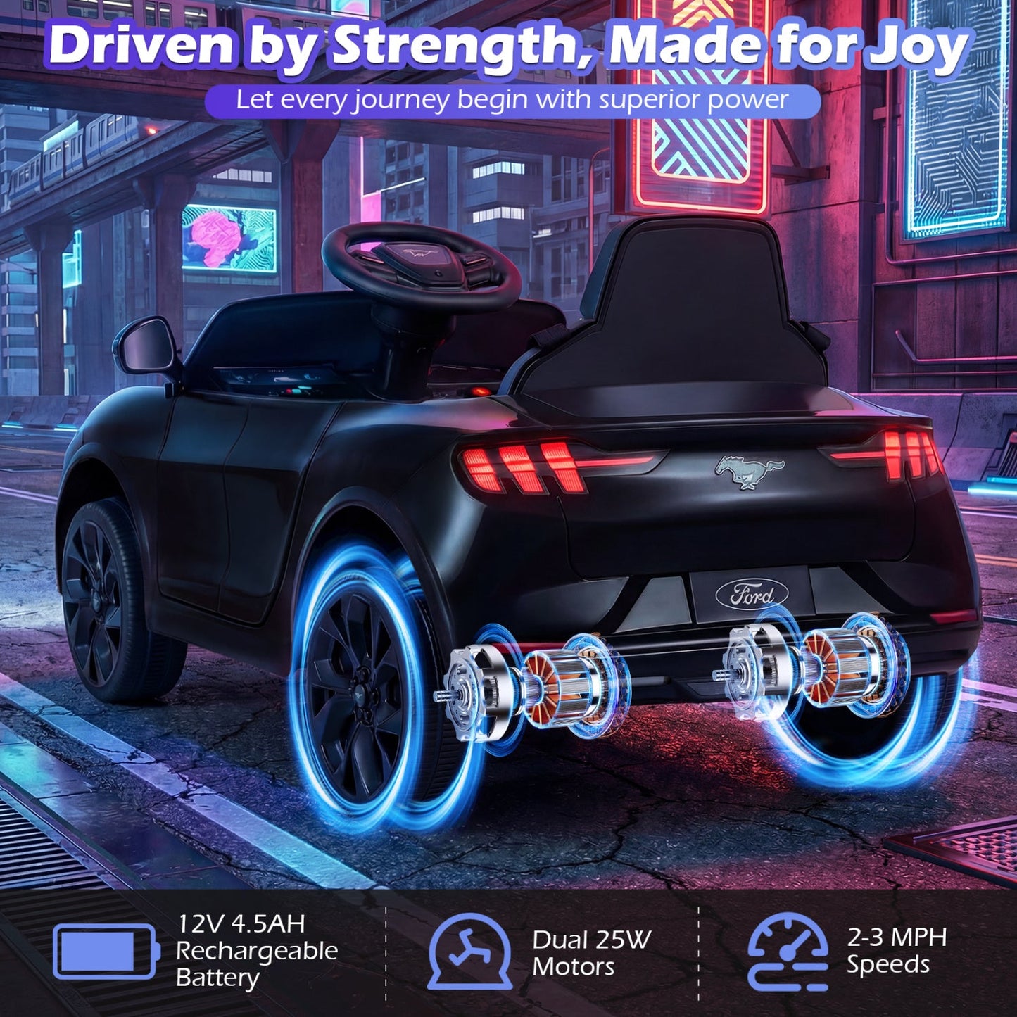 12V Kids Ride on Car Licensed Ford Mach E with Parent Control and Horn