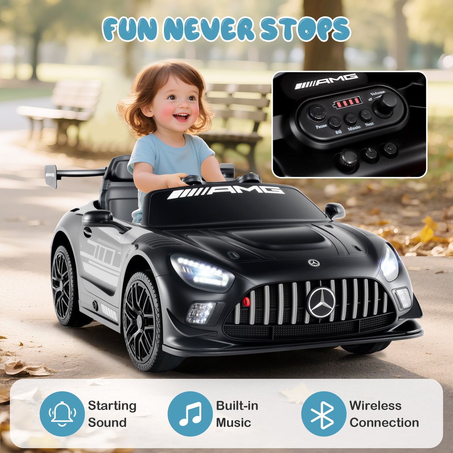 12V Kids Ride-On Car Mercedes-AMG GT3 Licensed with Adjustable Speed