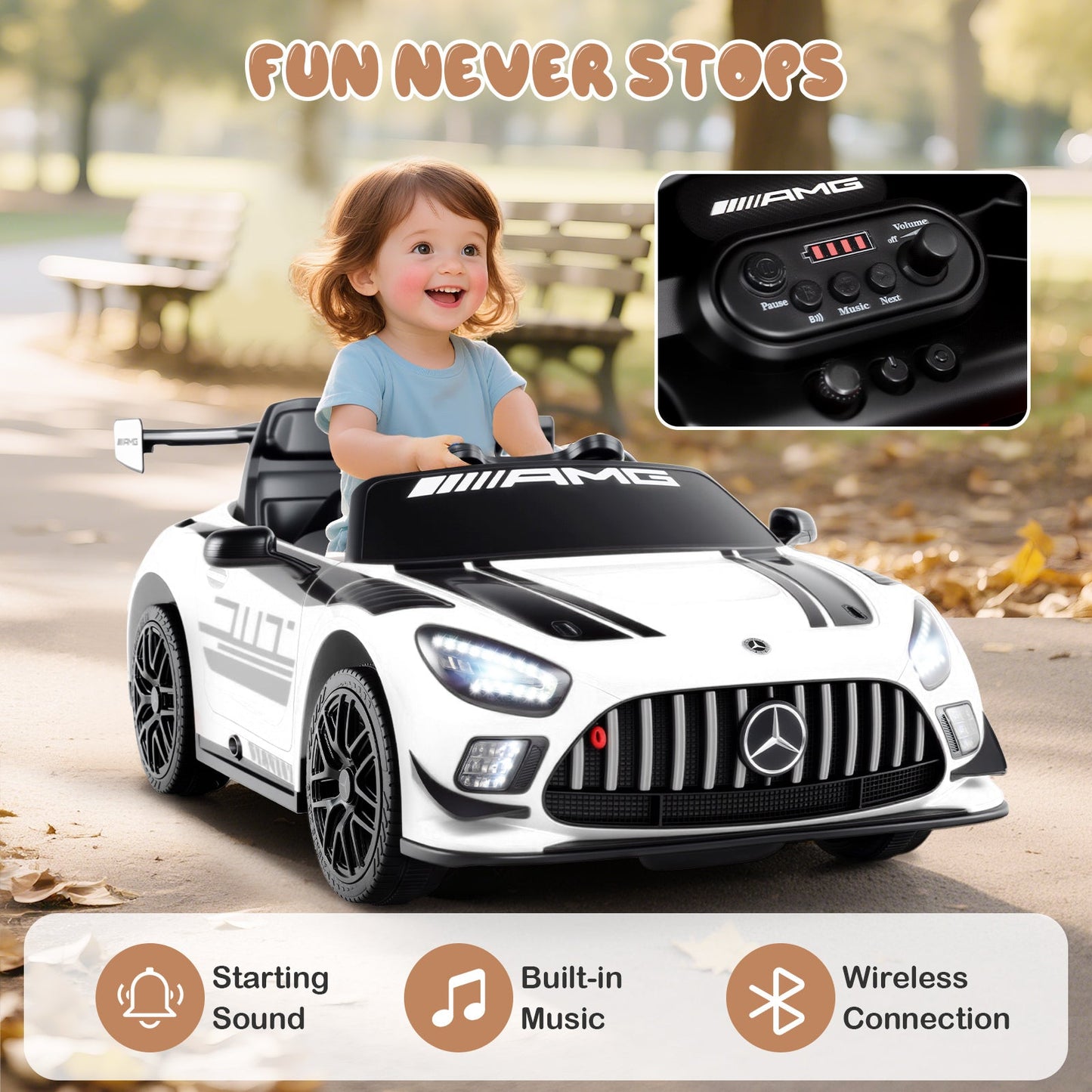 12V Kids Ride-On Car Mercedes-AMG GT3 Licensed with Adjustable Speed