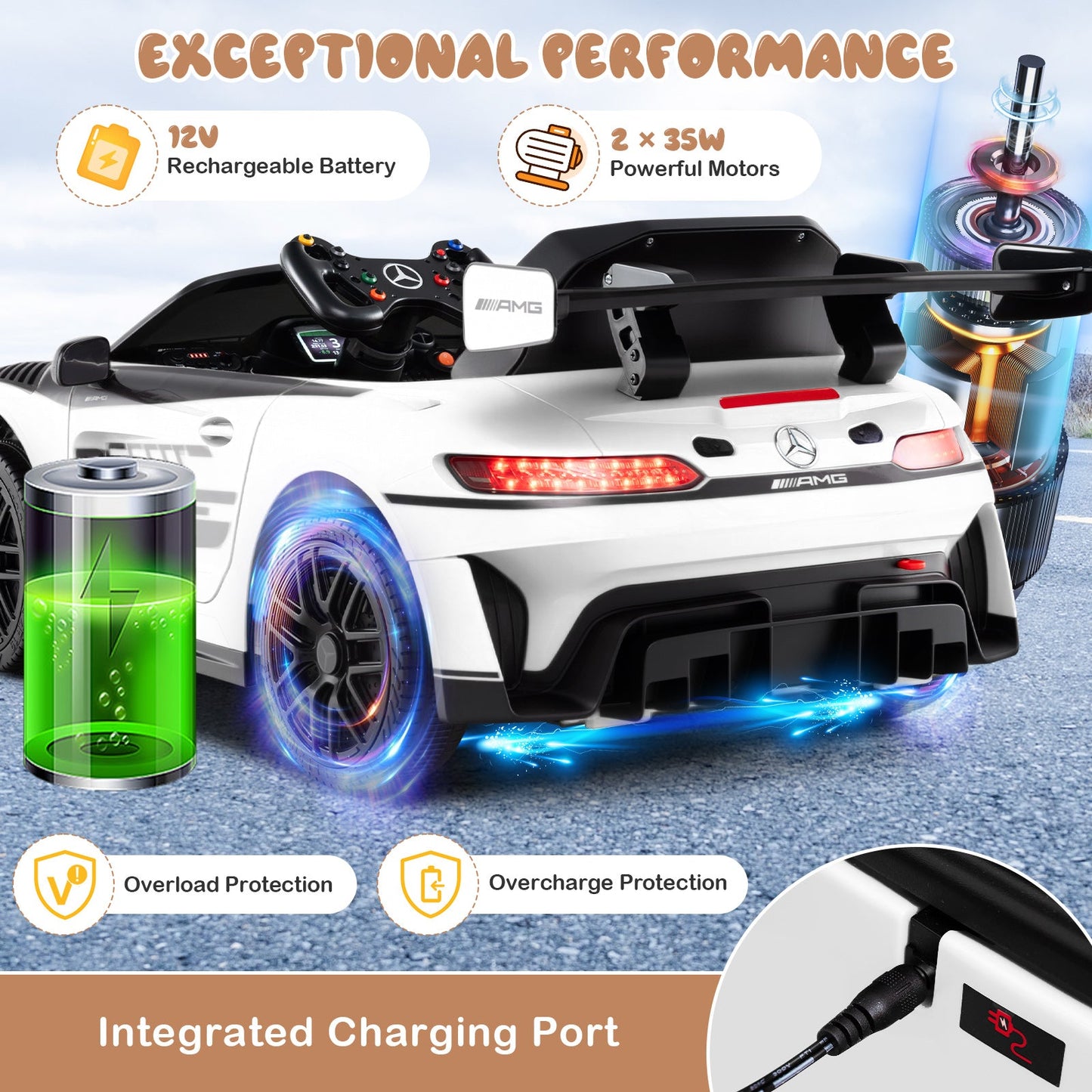 12V Kids Ride-On Car Mercedes-AMG GT3 Licensed with Adjustable Speed