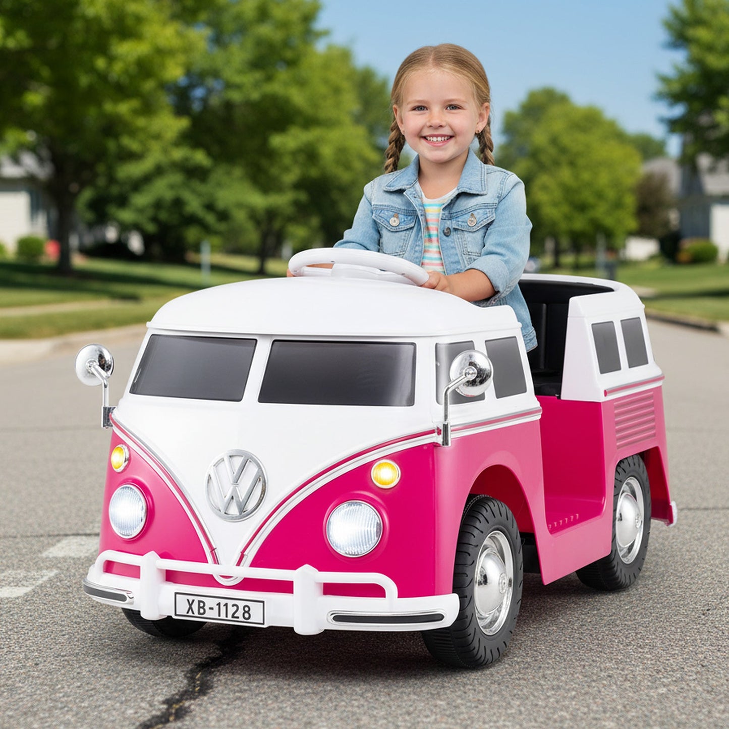 12V Ride On Car Licensed Volkswagen Ride-on Bus with Cup Holder and LED Headlights for 3+ Years Old