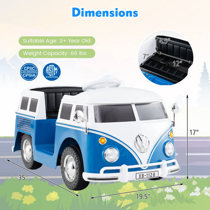 12V Ride On Car Licensed Volkswagen Ride-on Bus with Cup Holder and LED Headlights for 3+ Years Old