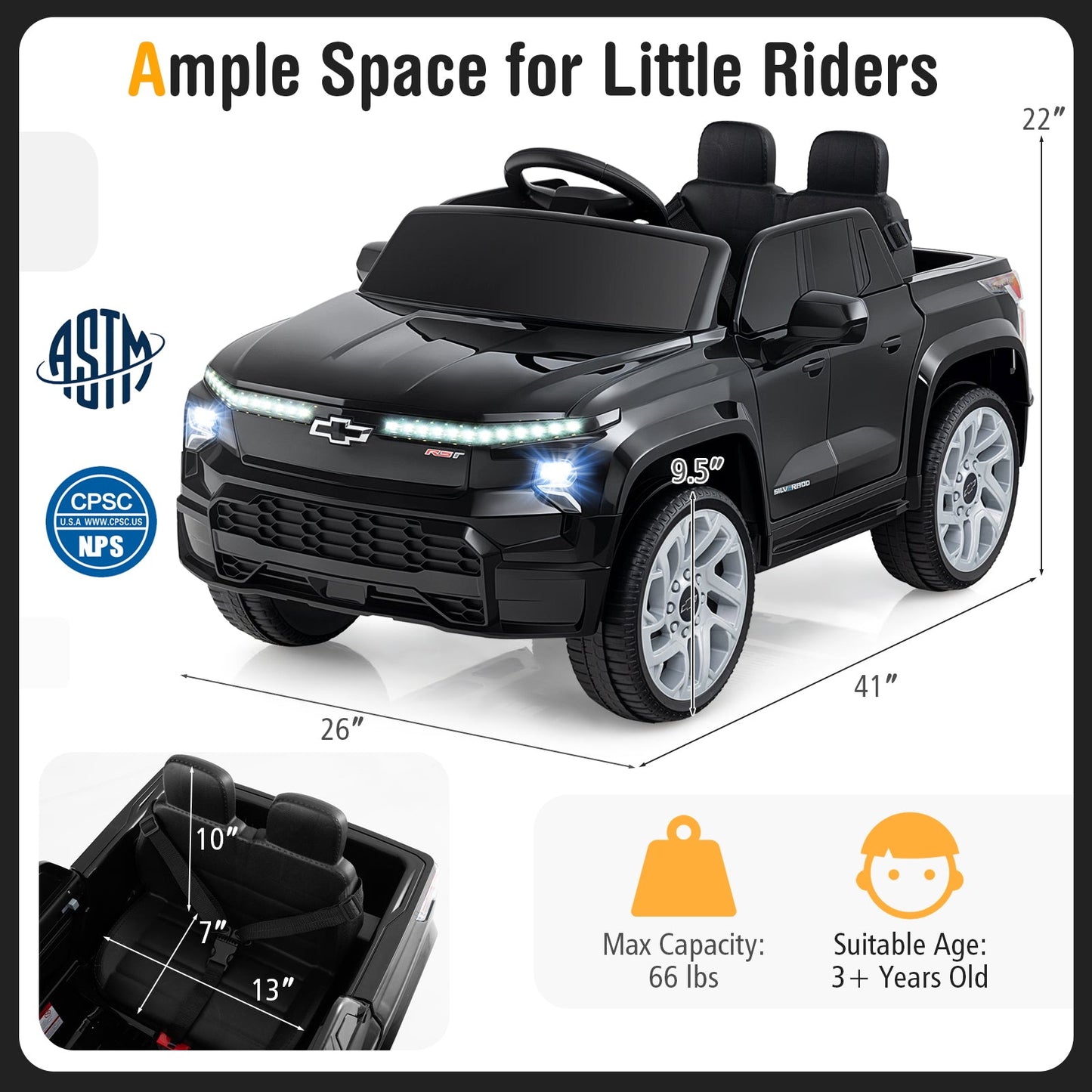 12V Ride on Car Truck Licensed Chevrolet with Remote Control Gift for 3+