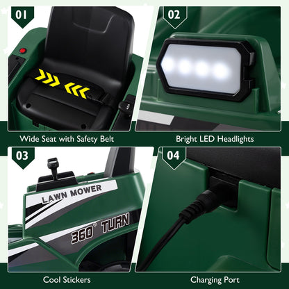 12V Ride on Lawn Mower for Kids with Dual Control Sticks and LED Lights