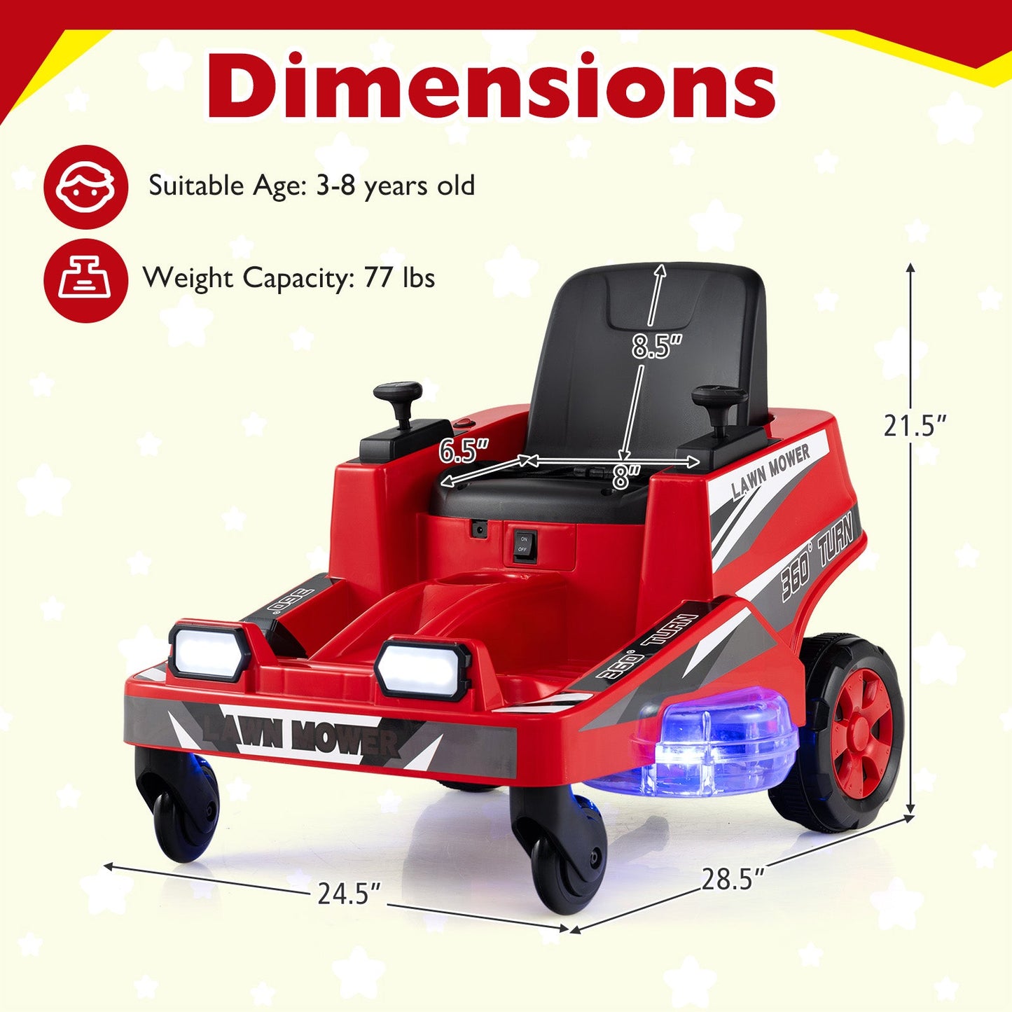 12V Ride on Lawn Mower for Kids with Dual Control Sticks and LED Lights