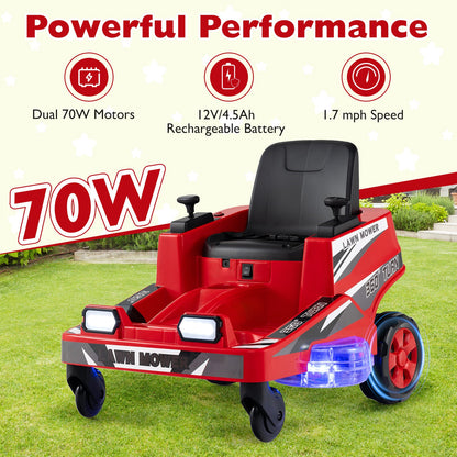 12V Ride on Lawn Mower for Kids with Dual Control Sticks and LED Lights