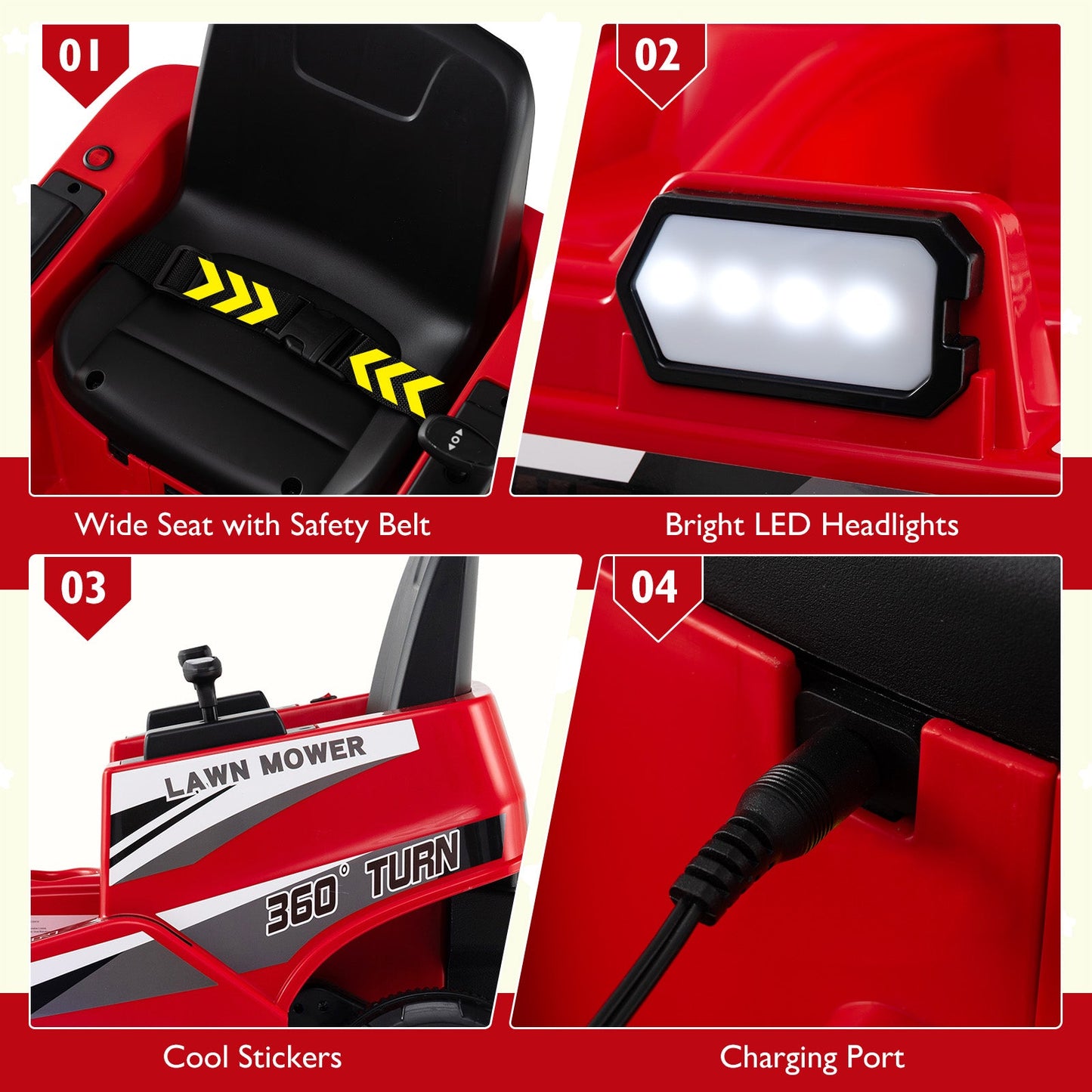 12V Ride on Lawn Mower for Kids with Dual Control Sticks and LED Lights