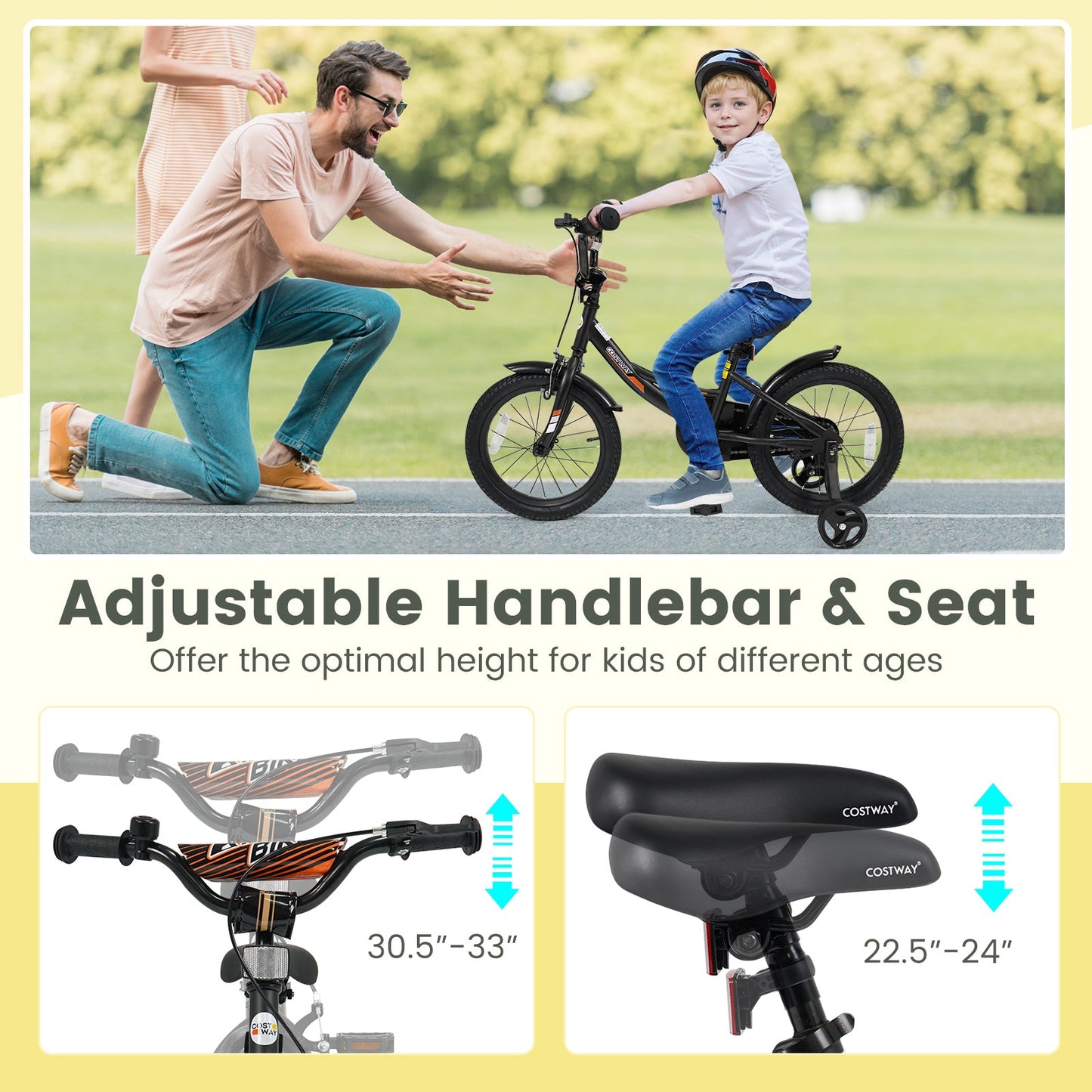 12/14/16/18 Inches Kids Bike with Removable Training Wheels and Adjustable Seatfor 3-8 Years Old Black