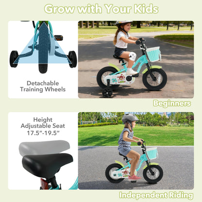 12/14/16 Inch Kids Bike with Training Wheels and Basket Green Color